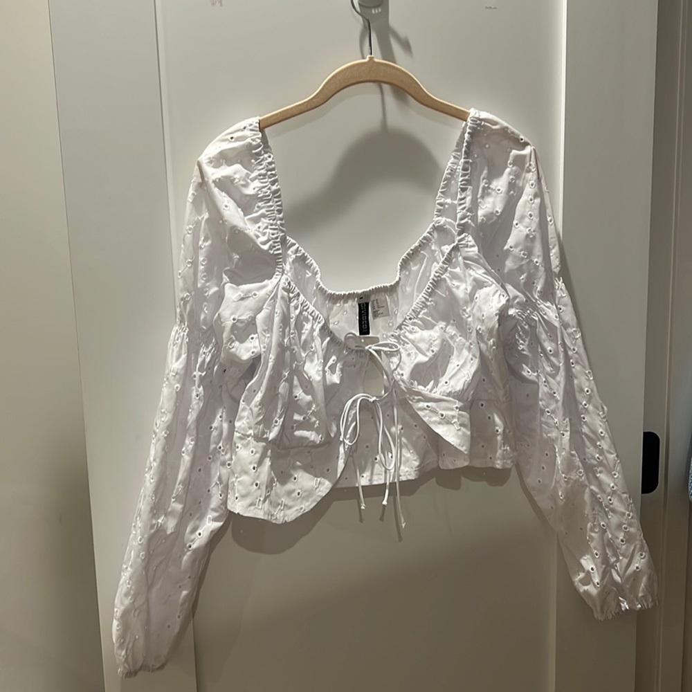 H&M Tie Front White Eyelet Top